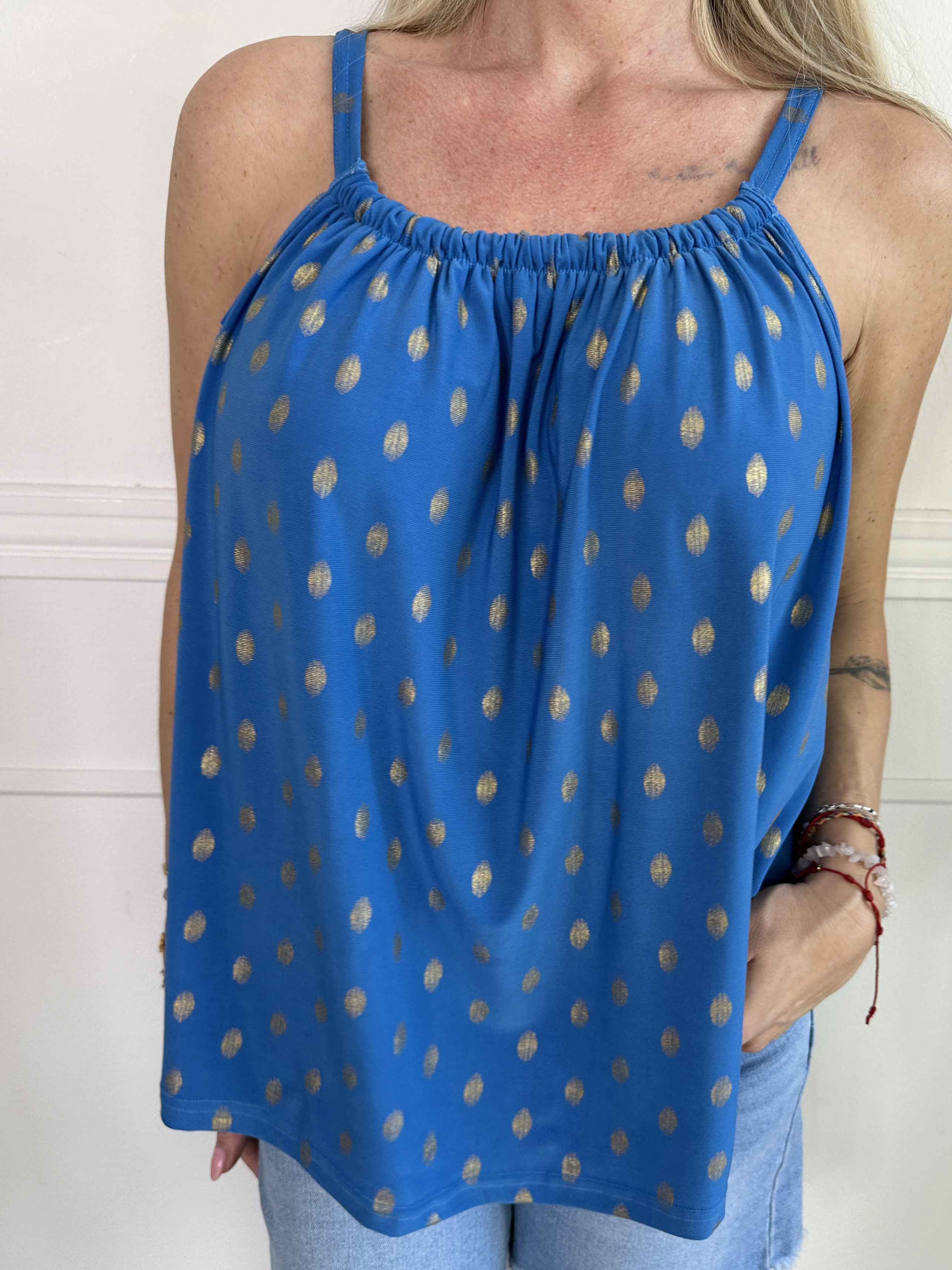 Sunlove Dot Top - Topp med elastiskt band och guldprickar